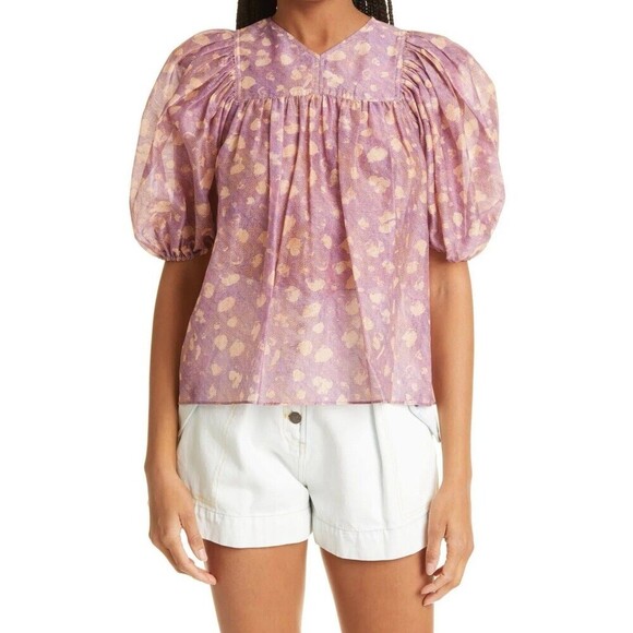 Ulla Johnson Livana Silk-Cotton Blend Puff Sleeve Lightweight V-Neck Top size 2 - Picture 6 of 13